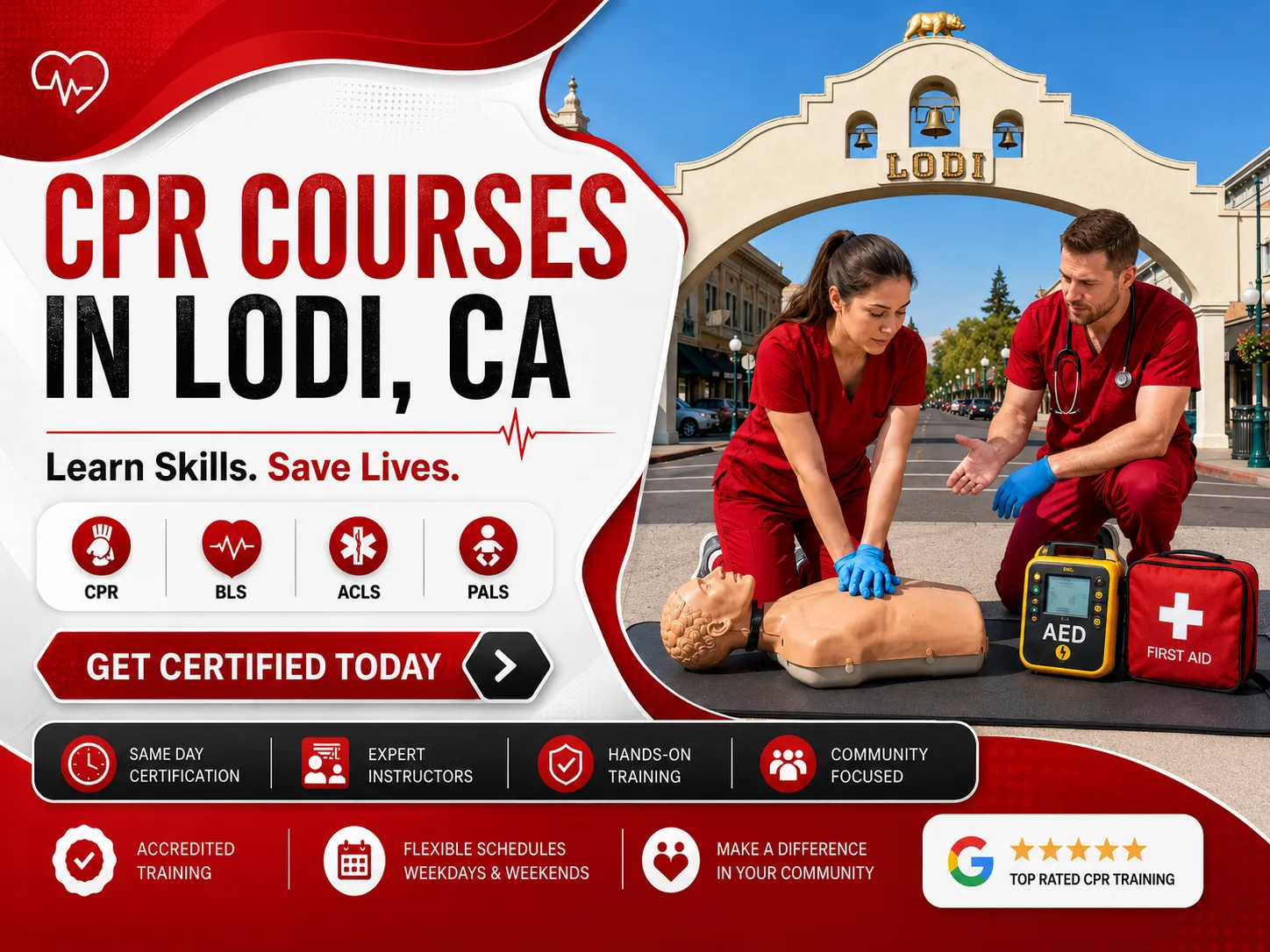 Healthcare provider CPR BLS training with mannequins in Lodi, CA